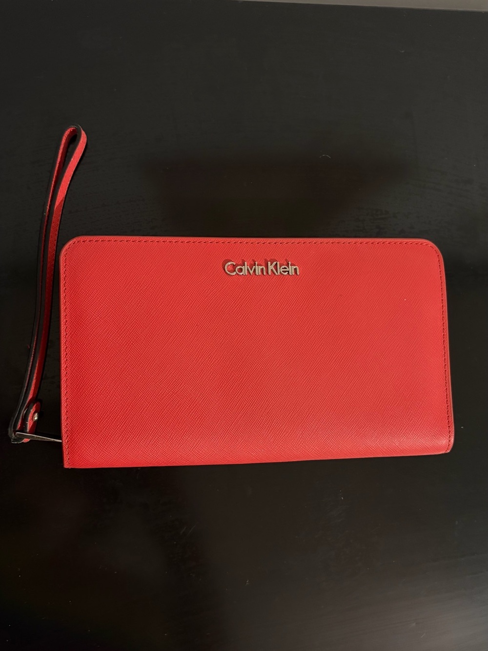 Calvin Klein Coral Red Zip Wristlet Clutch